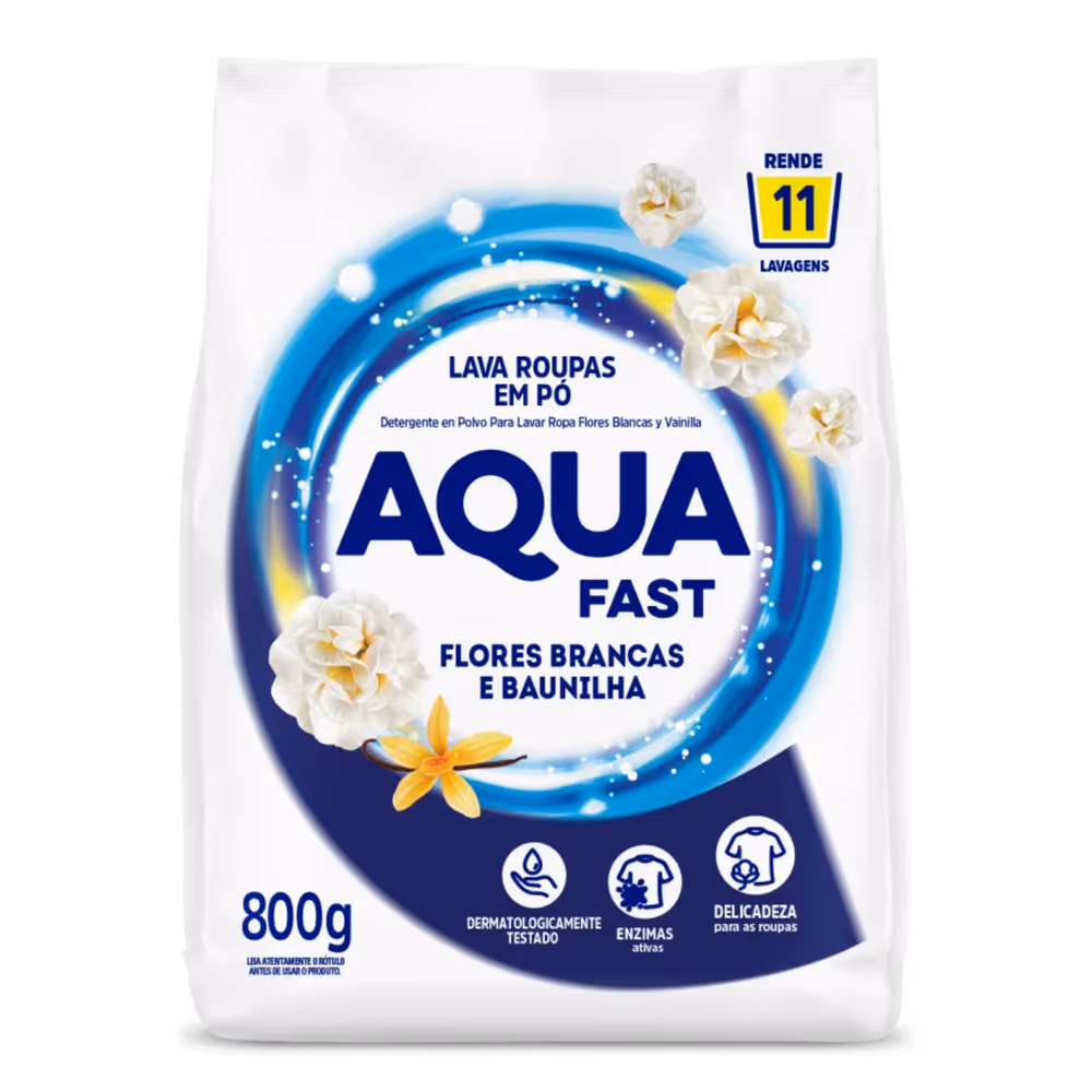 Lava Roupas em pó Flores e Baunilha 800gr Aqua fast